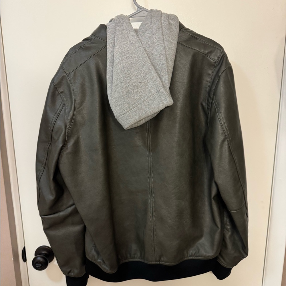 Faux Leather Jacket w/ Removable Hoodie - Picture 4 of 4